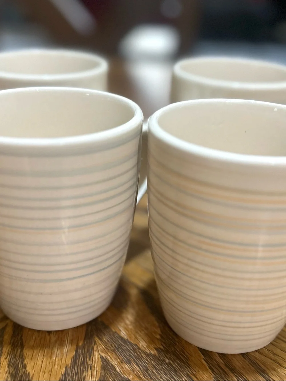 Neutral Striped Ceramic Coffee Mug - Set of 4